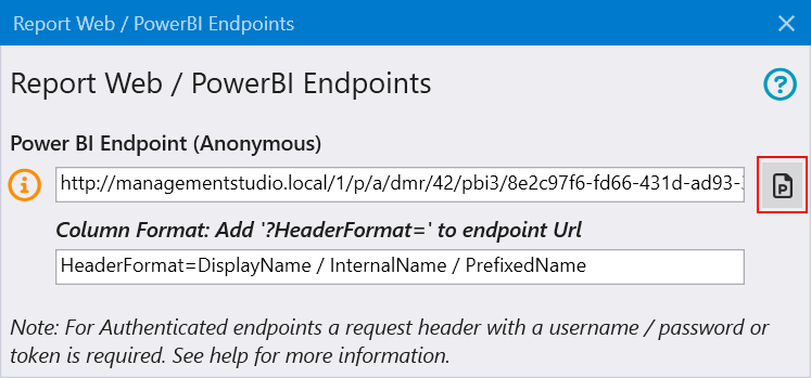 Copy the Power BI endpoint address