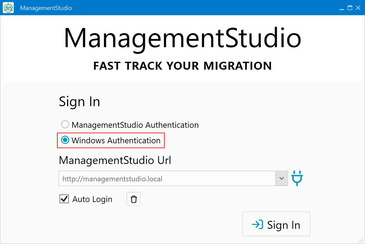 Log in with Windows Authentication